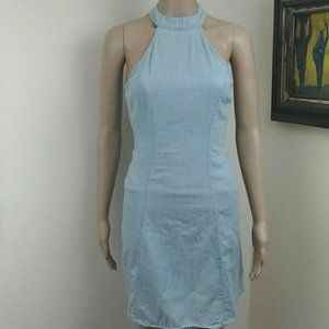 Mimi Chica Chambray Halter Dress with Open Back